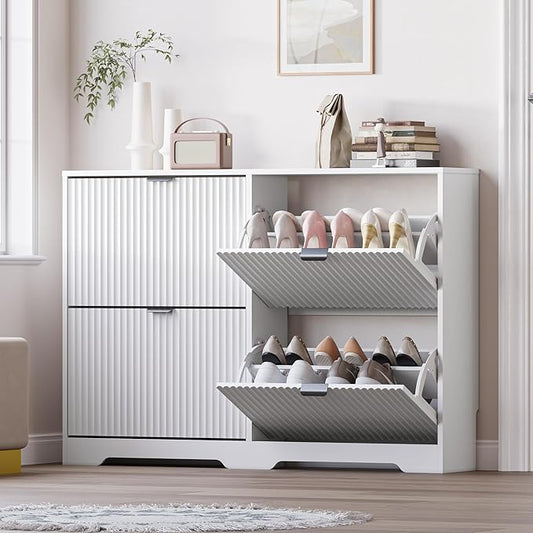 Large Shoe Cabinet for Entryway, Shoe Rack Cabinet with 4 Flip Drawer and Adjustable Shelves for Small Apartment, Foyer
