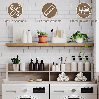 ChooChoo 2-Tier Washer Dryer Countertop with Adjustable Shelf, Spacious Laundry Room Storage for Folding Clothes and Efficient Organization, Oak