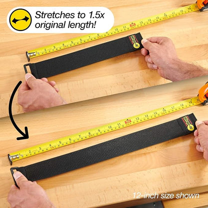 Super-Stretch Wrap-It Storage Straps - 24" (4 Pack) Black - Elastic Hook and Loop Cinch Straps fir Garden and Pool Hose Storage
