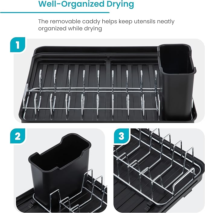 Home Zone Living Large Collapsible Dish Drying Rack with Adjustable Length and Utensil Caddy
