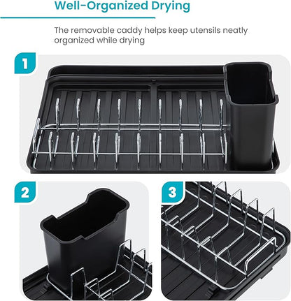 Home Zone Living Large Collapsible Dish Drying Rack with Adjustable Length and Utensil Caddy