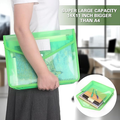 Plastic Expanding File Folder, Transparent envelopes with Snap Closure, No Dividers, Large Capacity, Fit Letter/A4 Size (Green)