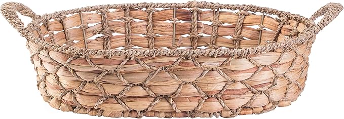 Seagrass Storage Baskets with Handles (Set of 4 Large) – Woven Wicker Baskets for Pantry, Kitchen, Blanket & Bread Organization