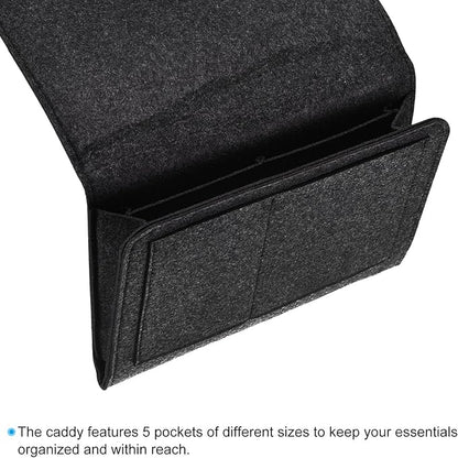 PATIKIL 11in Bedside Caddy, Bed Caddy Bedside Organizer Hanging 5 Pocket Soft Felt Bed Pockets Bedside Storage Organizer Remote Control Holder for Bedroom Phones Glasses, Grey