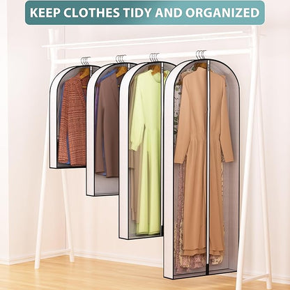 60” Garment Bags for Hanging Clothes 4” Gusseted - with Clear Window, Breathable Fabric, Metal Zipper, Suit Coat Long Dress Protector for Clothes Closet storage, Season Off, Moving, 3 Pack