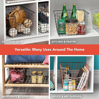 Spectrum Wire Scoop Basket Storage Bin Industrial Gray Medium Metal Wire Basket Organizer for Kitchen Pantry Wire Storage Bins, Heavy Duty Rectangle Wire Storage for Kitchen Organization