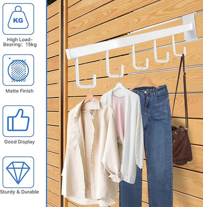 5 Hooks Slatwall Hooks Accessories, 5 Pack 13.7 Inch Heavy Duty Waterfall Slatwall Hangers Rectangular Tube Slat Wall Clothes Hooks for Display Clothing Retail Shop Garage (White)