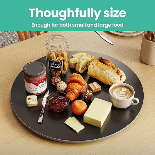 15.7" Lazy Susan Turntable – 360° Sinteredstone Silent Anti-Slip Turntable, Table Top Centerpiece for Kitchen, Pantry, Spice Rack, Refrigerator & Dining Table, Black