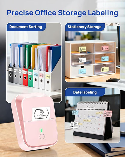 PM260 Label Maker Machine, 2 Inch Label Maker Bluetooth Label Printer, Inkless Portable Labeler with Smart AI APP for Home, Kitchen, School, Office Organization, Pink