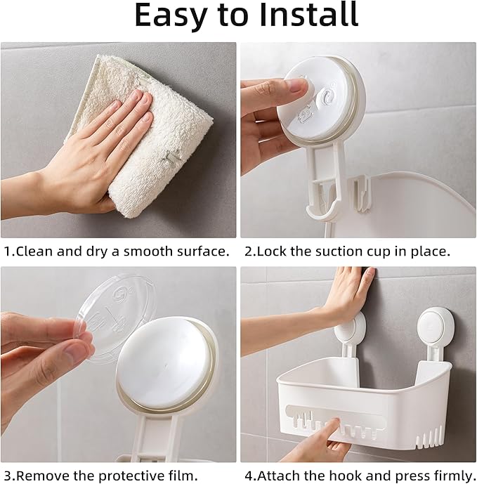 MoJoTools Shower Caddy Suction Cup Set - No-Drill Removable 3-Pack Organizer with Shower Shelf, Soap Dish, and Toothbrush Holder - Strong Suction, Waterproof, Ideal for Bathroom Organization