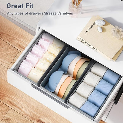 DIMJ Drawer Organizer Clothes - Underwear Organizer Small Sock Organizer Closet Organizers and Storage Box Dresser Drawer Dividers for Baby Clothes,Bra,Socks, Belt, Tie, Set of 12, Grey
