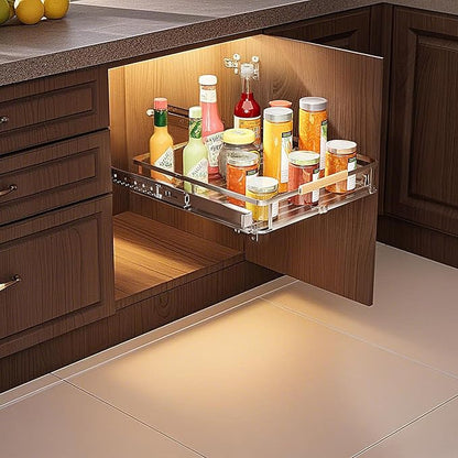 taiheis 1 Pack Expandable Pull Out Cabinet Organizer，Side Mounting 11.8~18"x17.3"Cabinet Pull Out Shelves, Expandable Slide Out Spice Rack for Kitchen Bathroom Office