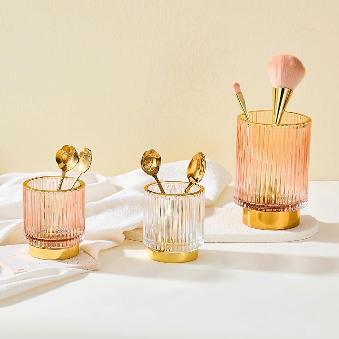 LEICURACE Makeup Brush Holder Organizer,Toothbrush Holders,Desk Pen Pencil Holder,Multifunctional Vintage Glass Brush Cup(A3-33-US)
