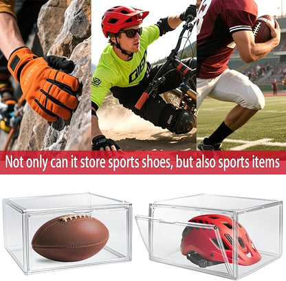 Transparent Shoe Box 2 Pack, Acrylic Display Case, Clear Shoe Storage Box with Magnetic Door, Showcase for Sneaker, Cosmetic, Displays, Action Figures Collectibles,Size 12.5 for Men Women Shoes