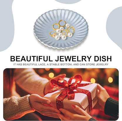 Ceramic Jewelry Dish, Decorative Tray for Rings Earrings Necklaces Bracelet Watch Keys, 4.50" Trinket Tray as Gifts for Women (Antique Wave)