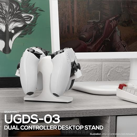 Dual Game Controller Desktop Holder Stand - Universal Design for Xbox ONE, PS5, PS4, PC, Steelseries, Steam & More, Reduce Clutter UGDS-03 (White)