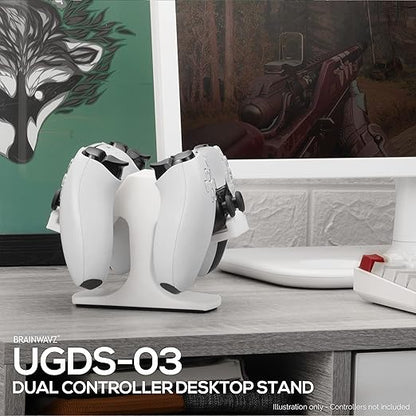 Dual Game Controller Desktop Holder Stand - Universal Design for Xbox ONE, PS5, PS4, PC, Steelseries, Steam & More, Reduce Clutter UGDS-03 (White)