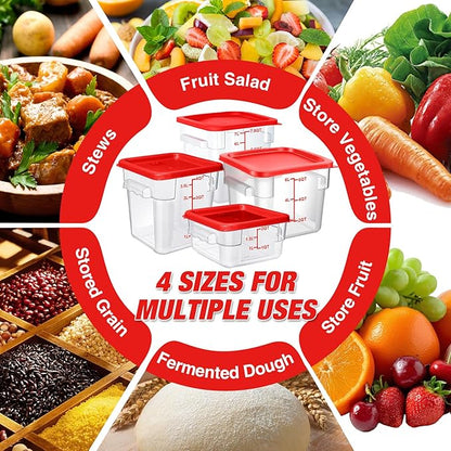 WELKOR Airtight Square Food Storage Containers with Lids 4-Pack, Lock-Tight Seal for Flour, Sugar, Cereal, Keep Food Fresh, BPA-Free Stackable Kitchen Canisters with Measurements (Red, 7.5QT-4PACK)