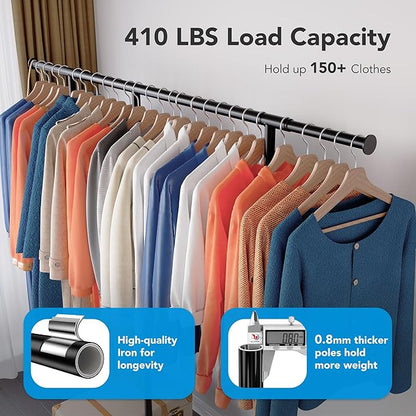 HOKEEPER Clothes Rack, Clothing Rack for Hanging Clothes Heavy Duty Garment Rack with Wheels Commercial Portable Freestanding Closet Rack with Shelves for Bedroom, Living Room, Laundry, Balcony, Black