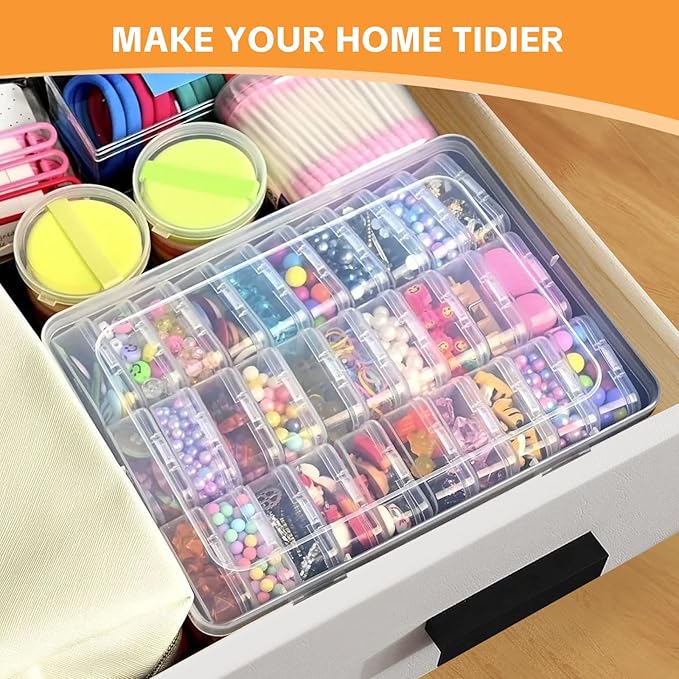 Bead Organizer Box, 31 Mini Clear Jewelry Organizers and Hinged Lid Bead Storage Containers, Ideal for DIY Jewelry Crafts, Screws and Small Parts Craft Storage