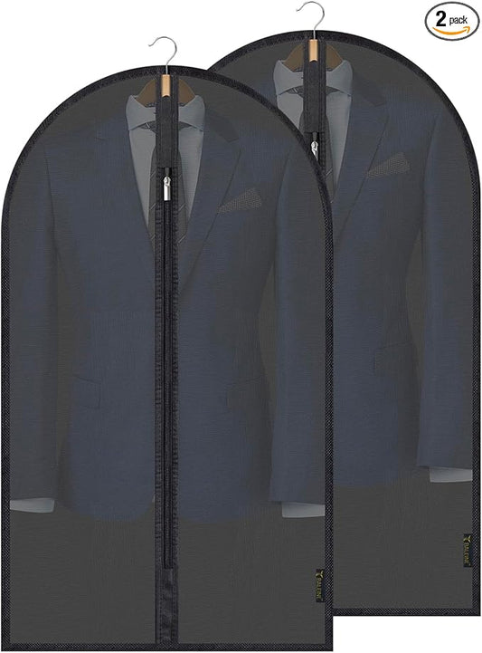 BALEINE 40'' Translucent Garment Bags, 2 Packs PEVA Dress Bag for Closet Clothes Dresses Suit Coats Storage (Black, 2PK)