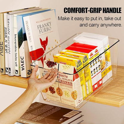Set of 8 Clear Plastic Storage Bins, 6 Large +2 Small Pantry Organizers and Storage Containers for Kitchen Organization, Home Storage Essentials for Office, Closet, Garage, Freezer& Bathroom