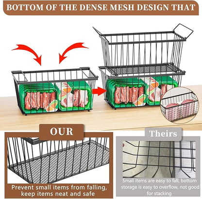 Enhanced Leak-Proof Bottom - Freezer Organizer Bins ，6 Pack Stackable Deep Freezer Organizer Bins for 7 Cu.FT Small Chest Freezer，organization and storage，pantry organizers(6 Pack-black)