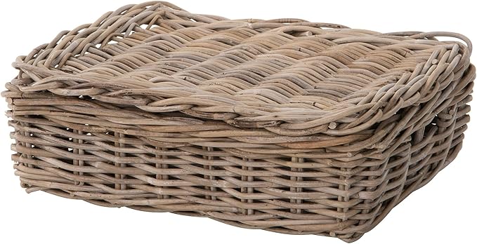 Rectangular Underbed Storage Bin with Lid Rattan Basket for Clothes, Blankets Pillows Lightweight Wicker Storage Unit 7 in. H x 21 in. L x 15 in. W - from Kouboo