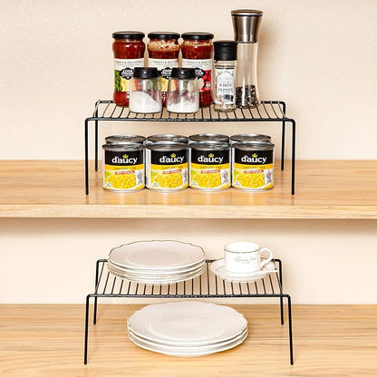Redrubbit 6 Pack Large (15.7 x 9.4 Inch) Cabinet Storage Shelf Rack, Rustproof Kitchen Counter and Cabinet Shelf, Storage Rack Organizer for Kitchen, Fridge, Bathroom, Black