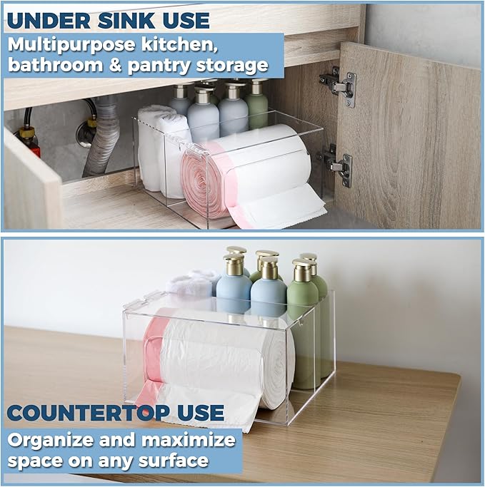 Storage Standard Trash Bag Kitchen and Bathroom Organizer - Large Garbage Bag Under Sink Dispenser - Acrylic Storage Cabinet