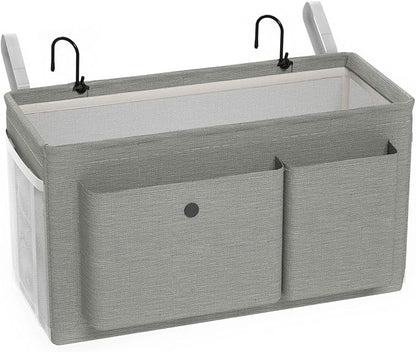 Edudif Bedside Caddy Bedside Organizer with Fixed Straps & Water Bottle Holder, Bunk Bed Caddy ideal for Home, Dorm, Hospital, Crib, Versatile Bedside Storage Solution (Grey)