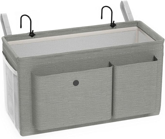 Edudif Bedside Caddy Bedside Organizer with Fixed Straps & Water Bottle Holder, Bunk Bed Caddy ideal for Home, Dorm, Hospital, Crib, Versatile Bedside Storage Solution (Grey)