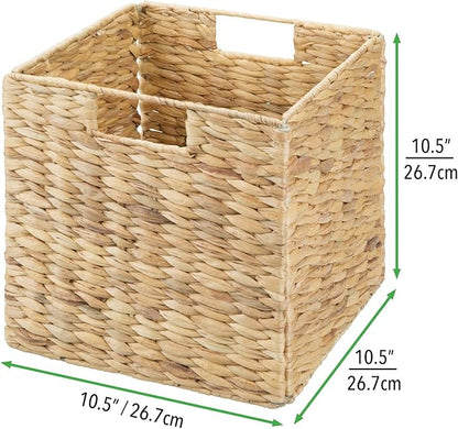 mDesign Natural Woven Hyacinth Cube Organizer Basket with Handles, Storage for Bathroom, Laundry Room Shelf or Nursery - Perfect for Cubby Storage Units - Hold Blankets and Books - 6 Pack, Natural/Tan
