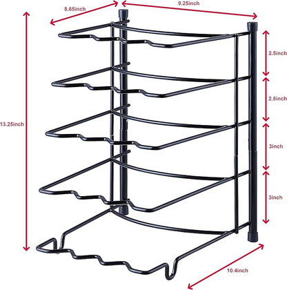 SunnyPoint Metal Heavy Duty Kitchen Countertop Cabinet Pantry Pan, Pot Lid, and Pot Organizer Rack Holder, 9.25 x 10.4 x 13.25 Inch, Black