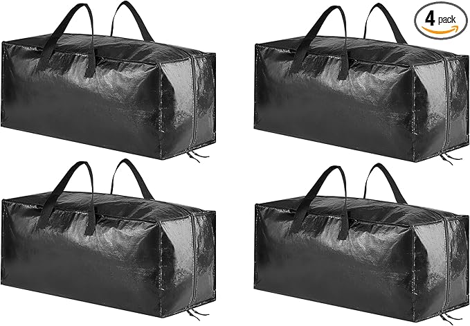 SpaceAid Heavy Duty Moving Bags, Extra Large Storage Totes W/Backpack Straps Strong Handles & Zippers, Alternative to Moving Boxes, Packing & Moving Supplies, Black (4 Pack)