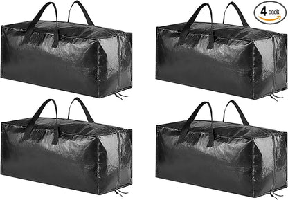 SpaceAid Heavy Duty Moving Bags, Extra Large Storage Totes W/Backpack Straps Strong Handles & Zippers, Alternative to Moving Boxes, Packing & Moving Supplies, Black (4 Pack)
