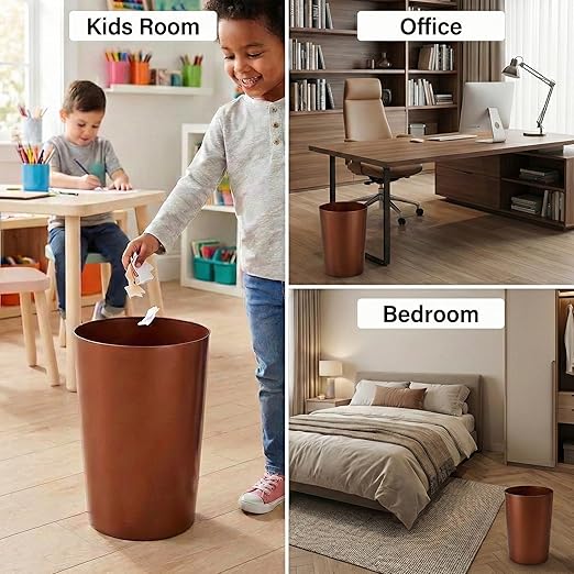 Mini Waste Basket - Pack of 2 Durable Small Plastic Garbage Trash Can Bin - Lidless Open-Top, Slim Profile for Compact Spaces - Suitable for Home, Bathroom, Office, Bedroom & More, Copper