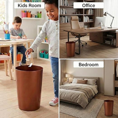 Mini Waste Basket - Pack of 2 Durable Small Plastic Garbage Trash Can Bin - Lidless Open-Top, Slim Profile for Compact Spaces - Suitable for Home, Bathroom, Office, Bedroom & More, Copper