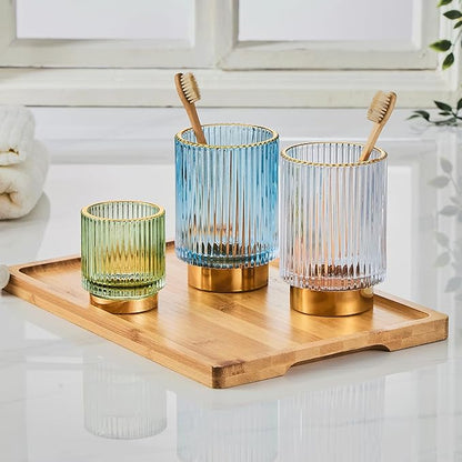 LEICURACE Makeup Brush Organizer, Toothbrush Holder, Desk Pen Pencil Holder, Multifunctional Vintage Glass Brush Cup (S/Green/A3-11-US)