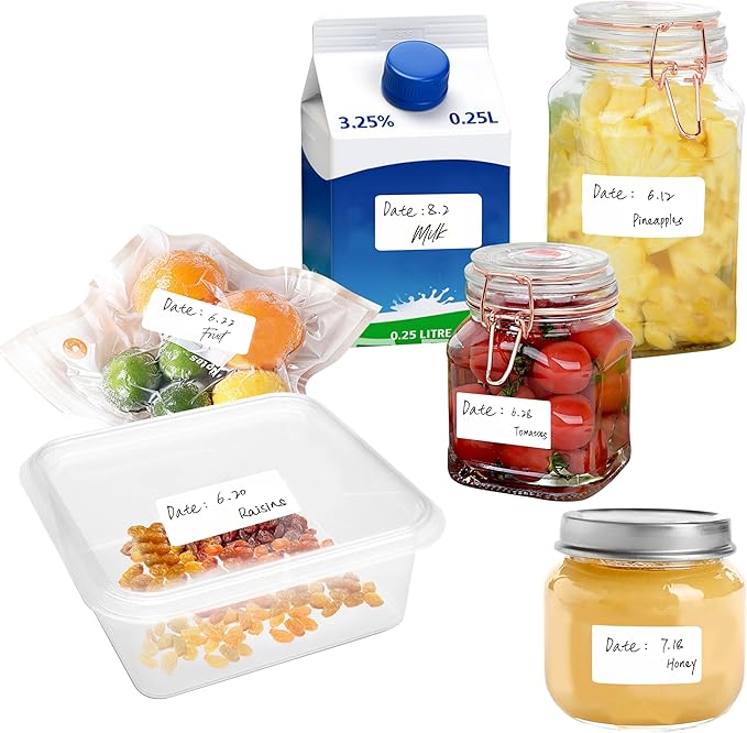 2000 Removable Freezer Labels, Water/Oil/Tear Resistant Blank Food Stickers with Perforation Line for Refrigerator, Food Containers, Jars, Pantry Organization (1” x 2”, 2 Rolls)