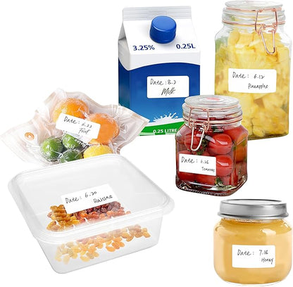2000 Removable Freezer Labels, Water/Oil/Tear Resistant Blank Food Stickers with Perforation Line for Refrigerator, Food Containers, Jars, Pantry Organization (1” x 2”, 2 Rolls)
