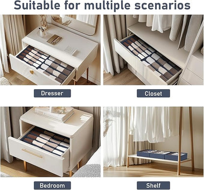 Joyoldelf Sock Drawer Organizer Divider 2 Packs Underwear Organizer, 24 Cell + 16 Cell Closet Organizers and Storage Sock Holders Organizers for Storing Socks, Handkerchiefs, Ties, Belts (Navy Blue)