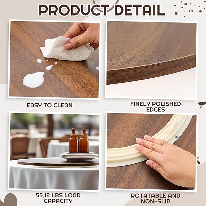 24" Black Walnut Wood Lazy Susan for Table Top, Large Turntable Rotating Serving Tray for Counter Top Solid Wooden Round Lazy Susan Organizer for Kitchen Spinning Food Server Centerpieces