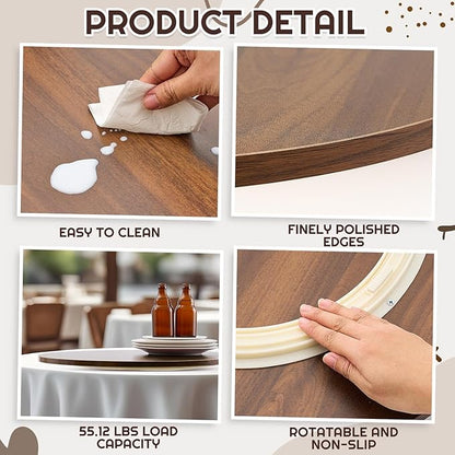 24" Black Walnut Wood Lazy Susan for Table Top, Large Turntable Rotating Serving Tray for Counter Top Solid Wooden Round Lazy Susan Organizer for Kitchen Spinning Food Server Centerpieces