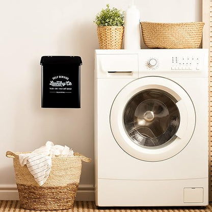 Magnetic Lint Bin for Laundry Room, Wall Mounted Lint Trash Can with Lid for Dryer, Laundry Room Organization and Storage with Brush(Black)