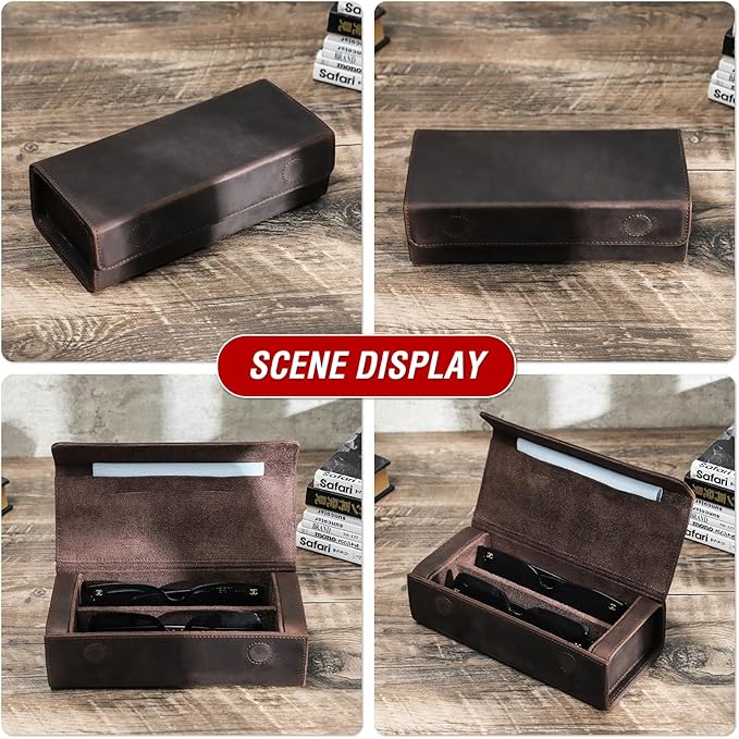 CataPurus Sunglasses Organizer Case for Man & Woman, Top Grain Leather & Handmade, Portable Travel Eyeglasses Storage Holder