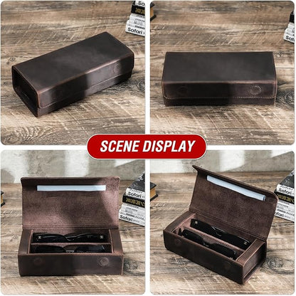 CataPurus Sunglasses Organizer Case for Man & Woman, Top Grain Leather & Handmade, Portable Travel Eyeglasses Storage Holder