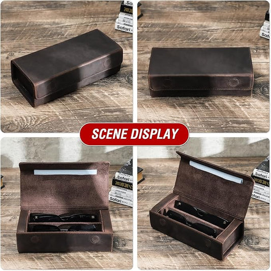 CataPurus Sunglasses Organizer Case for Man & Woman, Top Grain Leather & Handmade, Portable Travel Eyeglasses Storage Holder