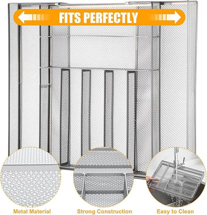 1 Pcs Utensil Drawer Silverware Organizer, Metal Mesh Expandable 13" ~24" Kitchen Drawer Organizer, 7-9 Slots Cutlery Tray Dividers for Kitchen Flatware Christmas Housewarming Gift (Sliver)