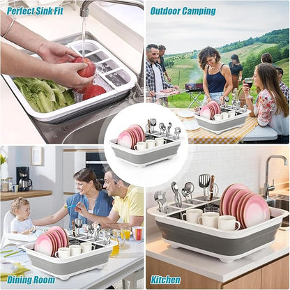 Collapsible Dish Drying Rack Portable Dish Rack for Kitchen RV Campers Travel Trailer - Space Saving Kitchen Storage Tray, Send Goods from Local Warehouse